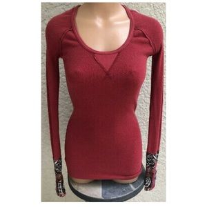 We the Free Free People Kombucha cuff thermal waffle top in red